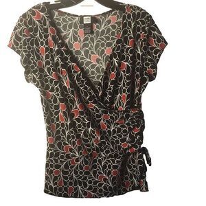 Studio‎ 1940 Ruched Floral Blouse Red & Black Vintage Size Medium